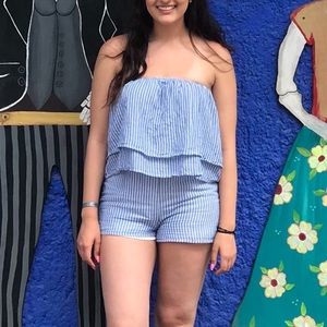 Charlotte Russe Blue Striped Two Piece Set